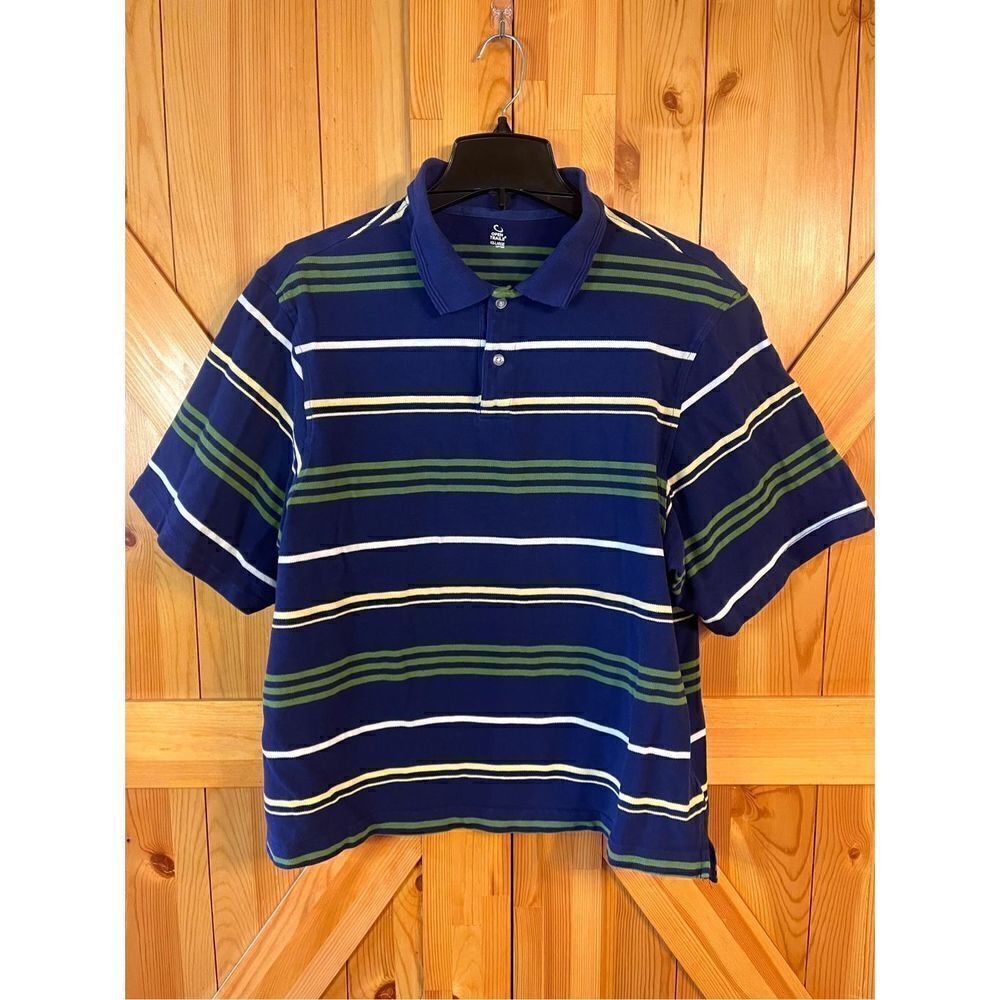 Open Trails Polo Shirt Mens 2XL XXL Blue Stripe Short Sleeve Casual Work (1882)